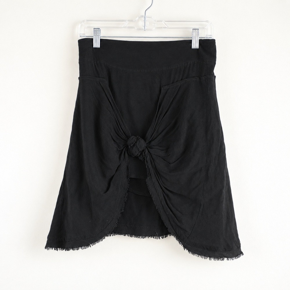 Free People Black Knot Front Frayed Hem Mini Skirt Size 0 Exposed Back Zipper